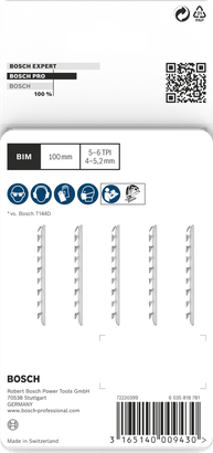 Hojas de sierra de calar Bosch PRO Hardwood T144DF de 100 mm, 5 unidades.